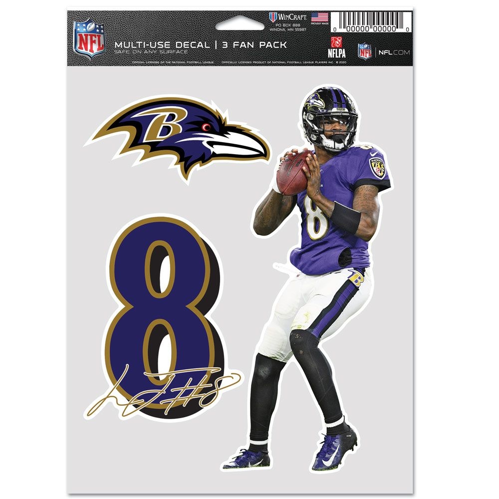Lamar Jackson #8 Baltimore Ravens Player NFL Aufkleber-Set (3 Stk.)