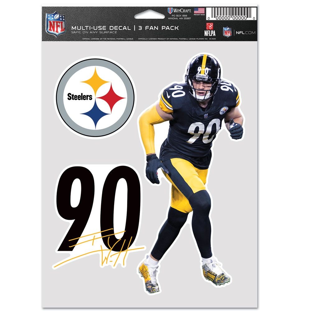 T.J. Watt #90 Pittsburgh Steelers Player NFL Aufkleber-Set (3 Stk.)