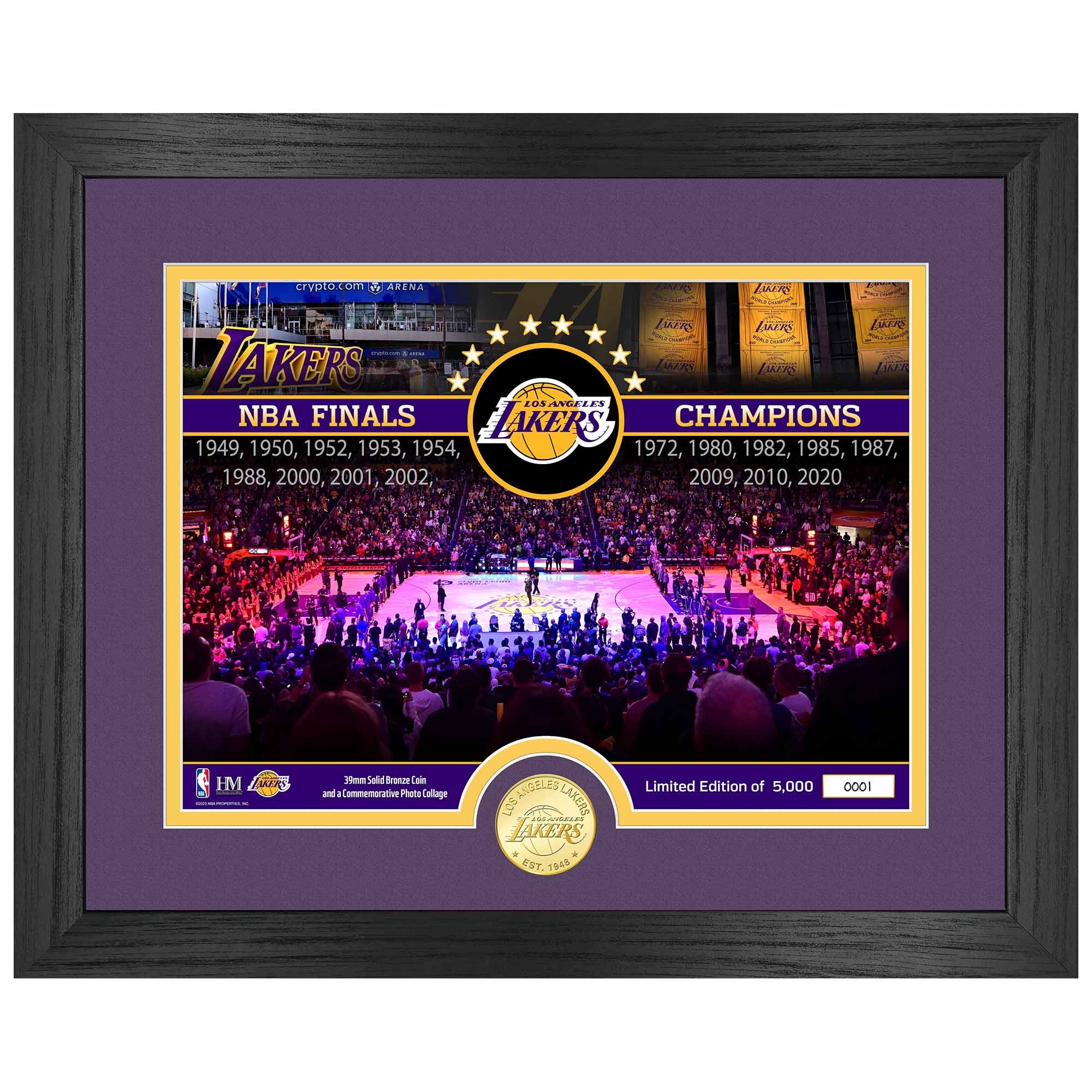 Los Angeles Lakers 17-Time NBA Champions Bronze Coin Gerahmtes Bild