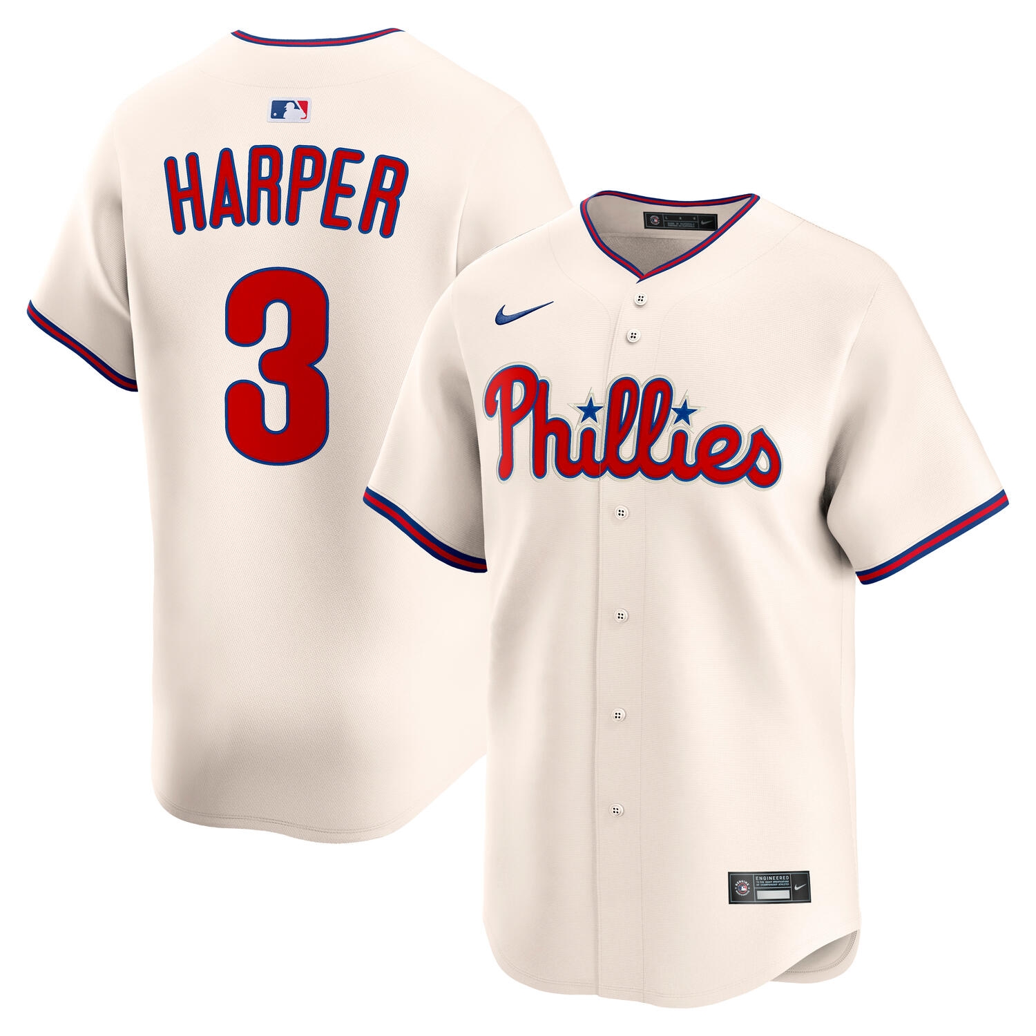Bryce Harper #3 Philadelphia Phillies Nike Limited MLB Trikot Cream
