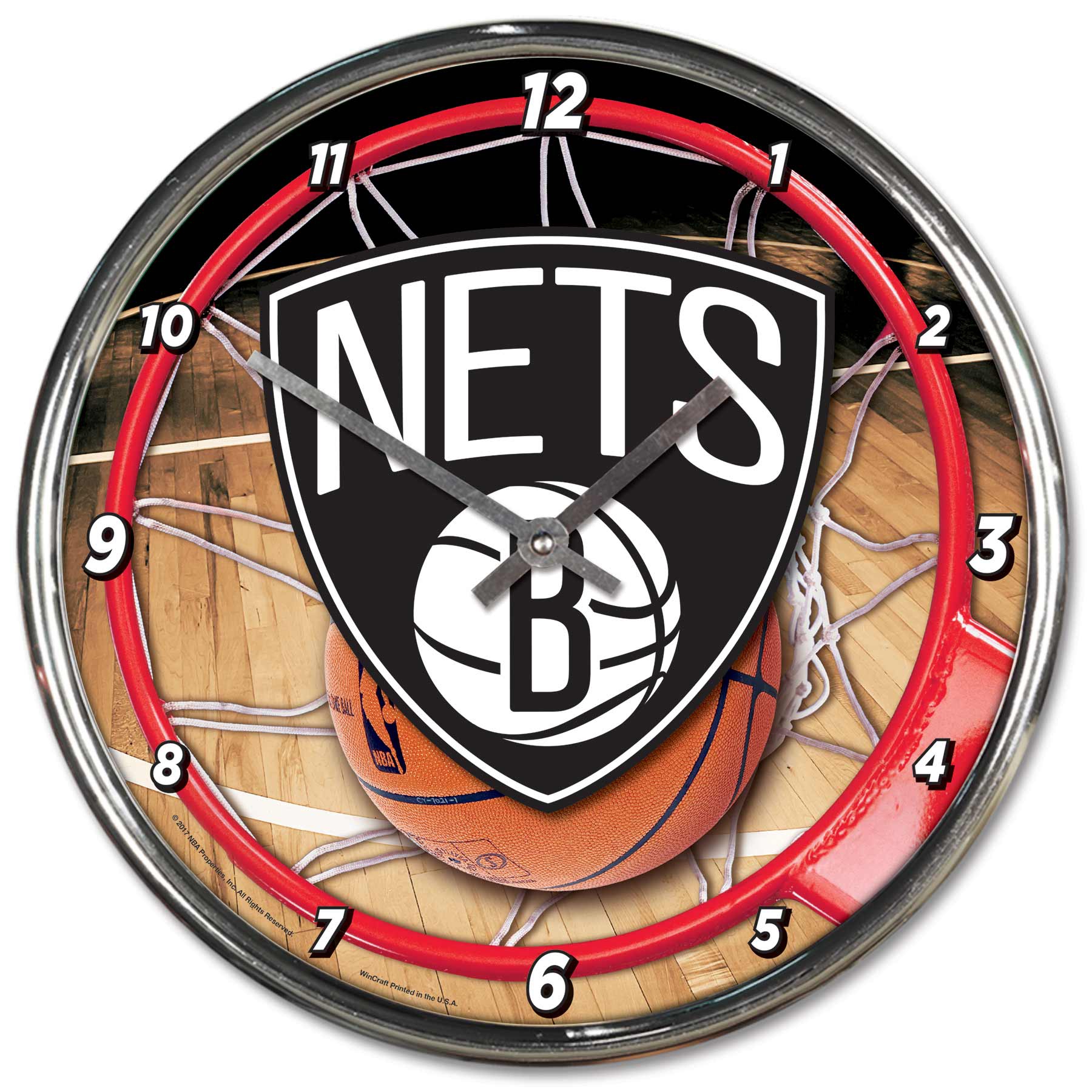 Brooklyn Nets WinCraft Chrome NBA Wanduhr