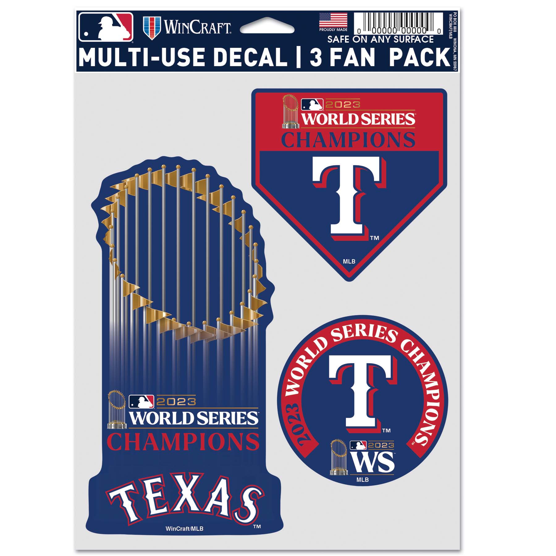 Texas Rangers 2023 World Series Champions MLB Aufkleber-Set (3 Stk.)