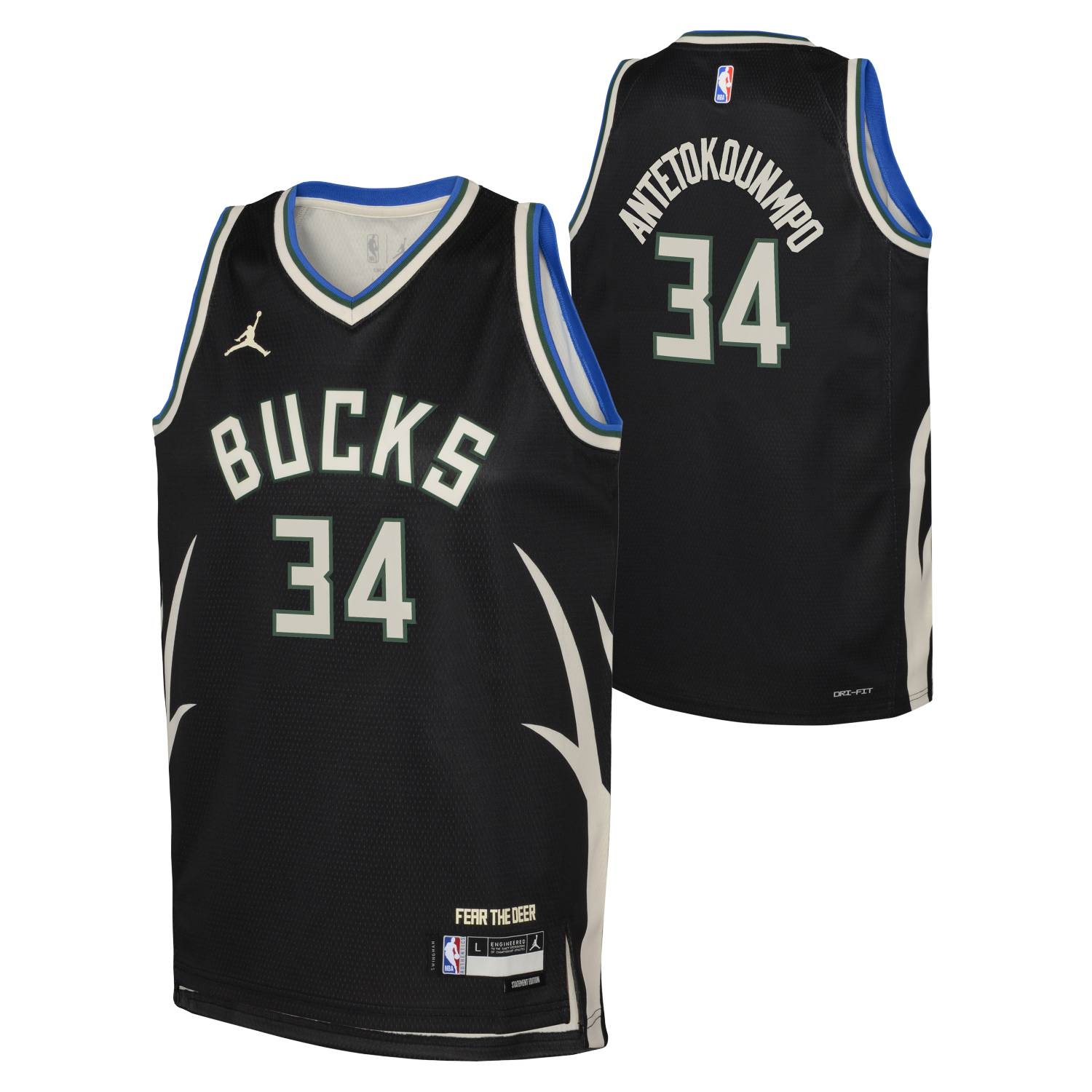 Giannis Antetokounmpo #34 Milwaukee Bucks Jordan Swingman NBA Trikot Schwarz (YOUTH)