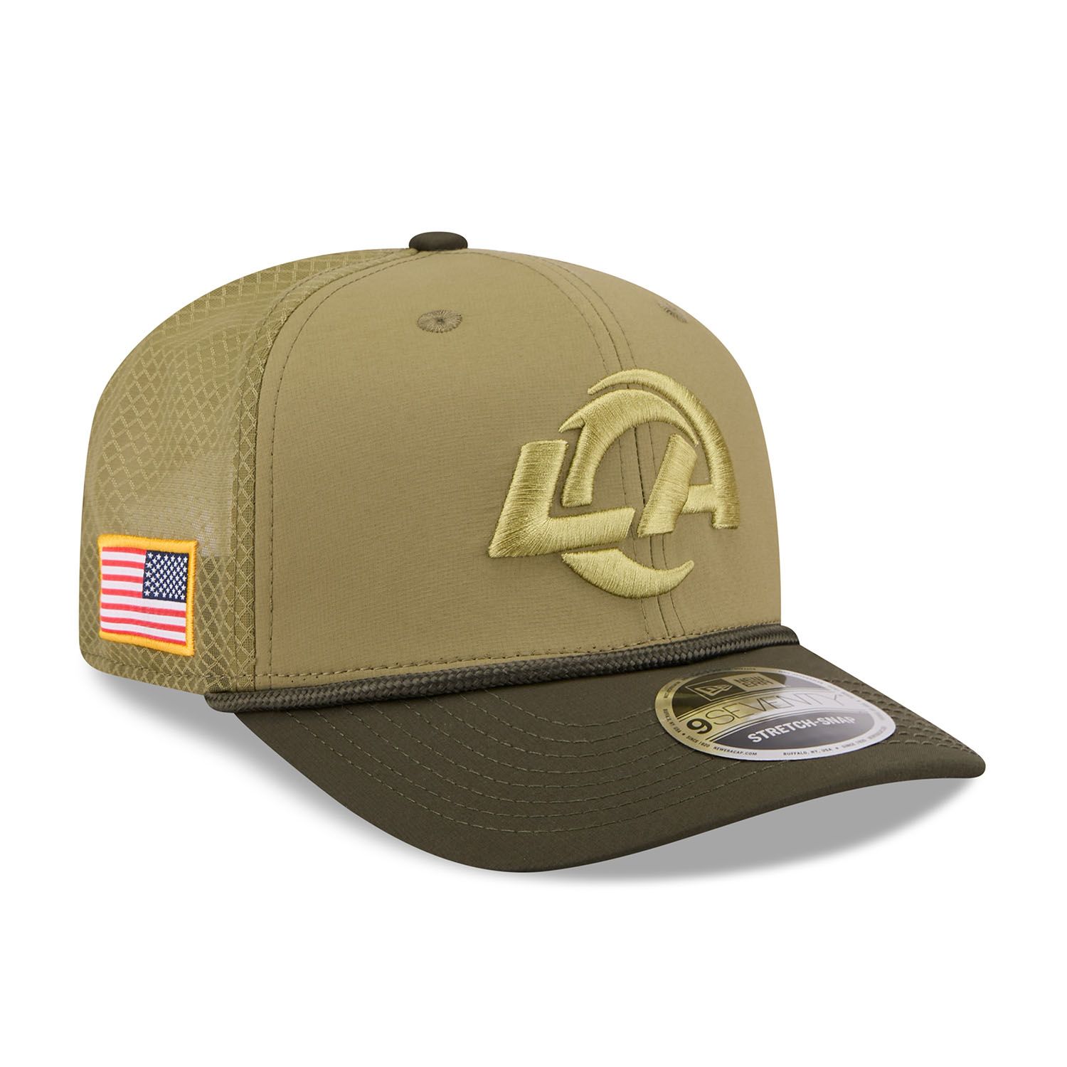Los Angeles Rams 2025 NFL Salute to Service 9SEVENTY Trucker Snapback Cap Olive