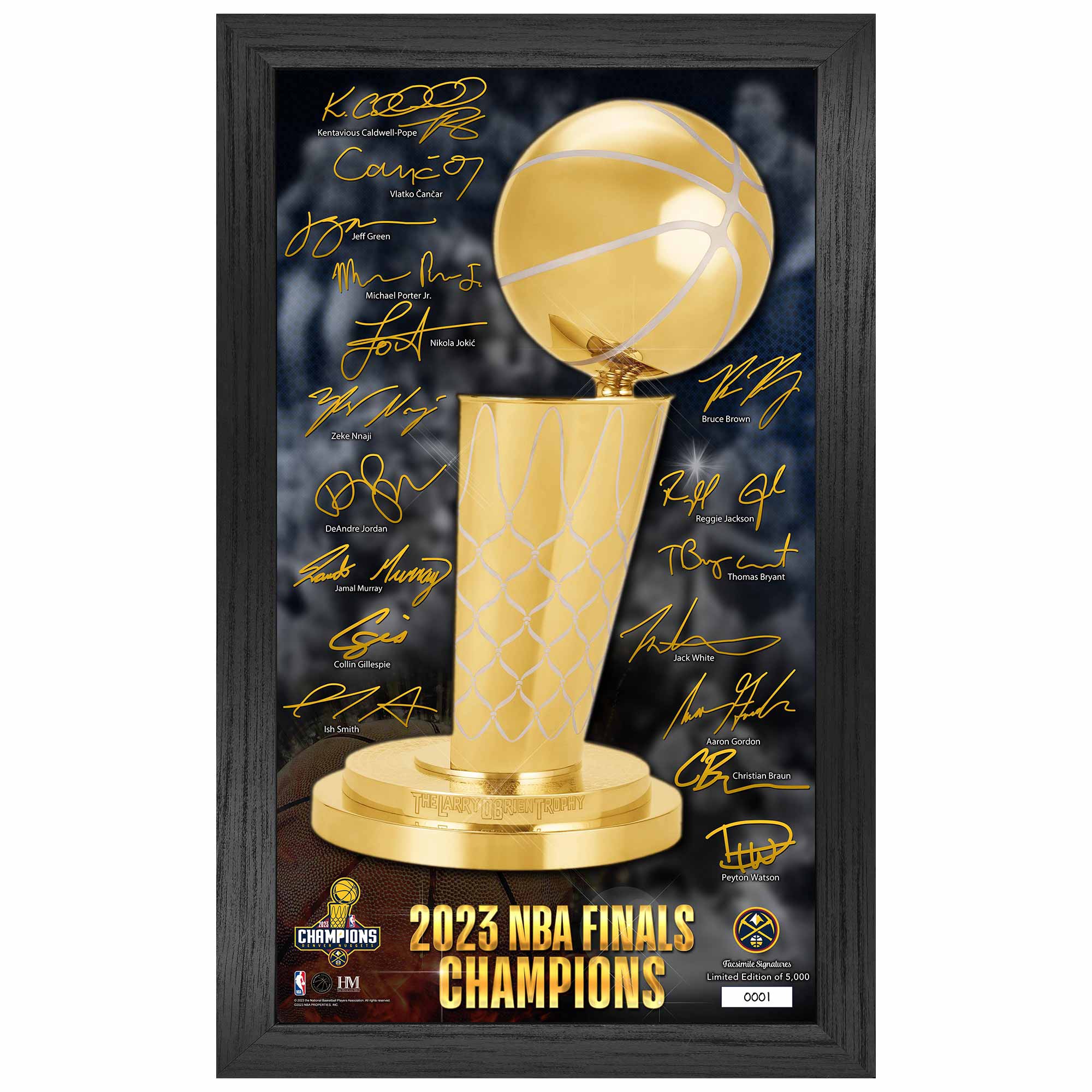 Denver Nuggets 2023 NBA Champions Signature Trophy Framed Photo