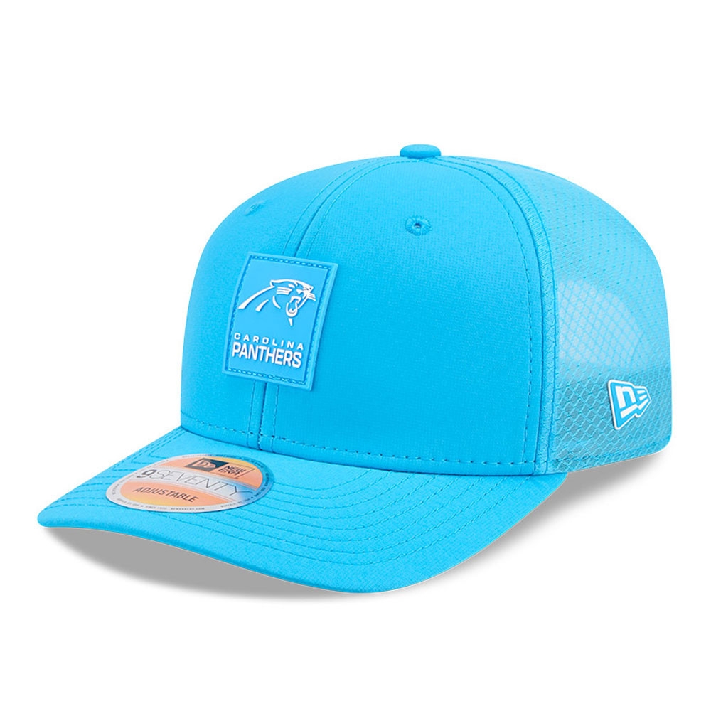 Carolina Panthers 2025 NFL On-Field Sideline 9SEVENTY Trucker Snapback Cap Blau