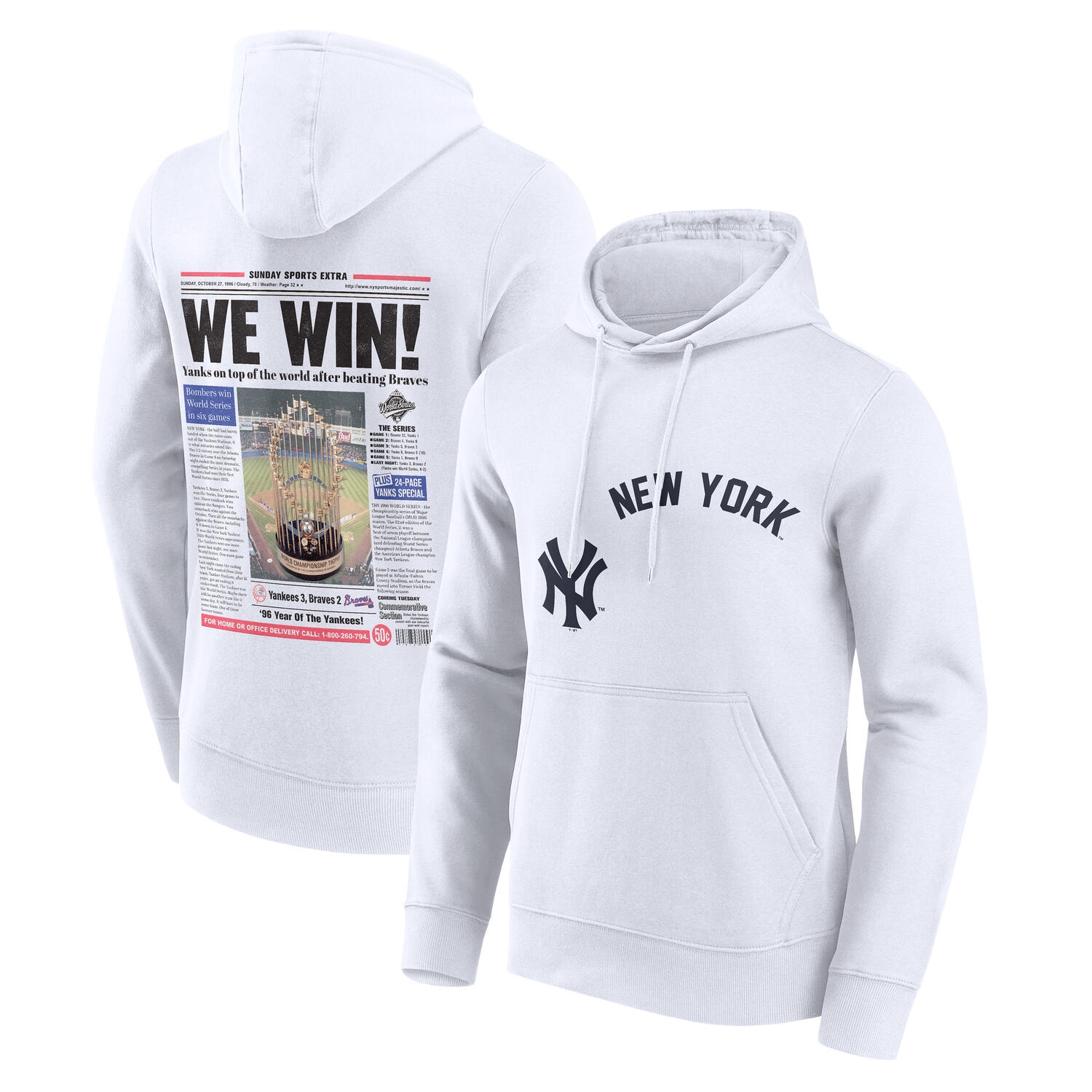 New York Yankees Championship Newspaper MLB Hoodie Weiß