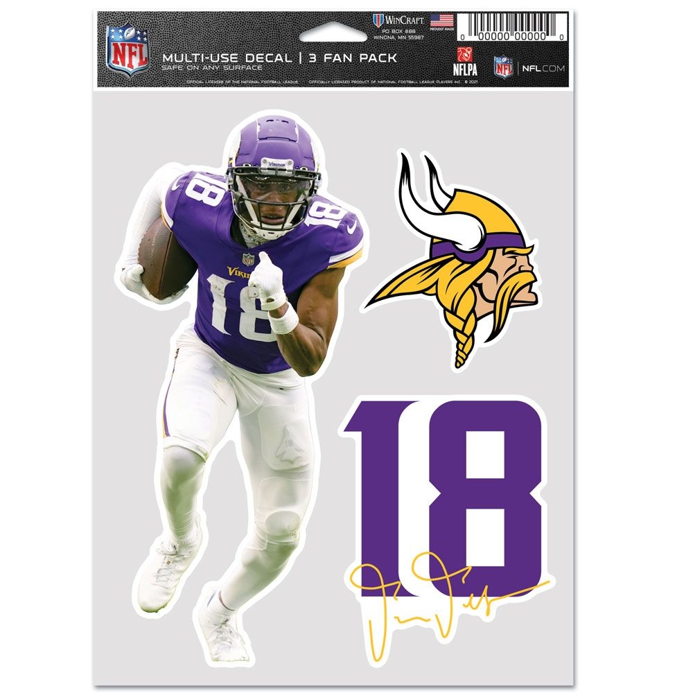 Justin Jefferson #18 Minnesota Vikings Player NFL Aufkleber-Set (3 Stk.)
