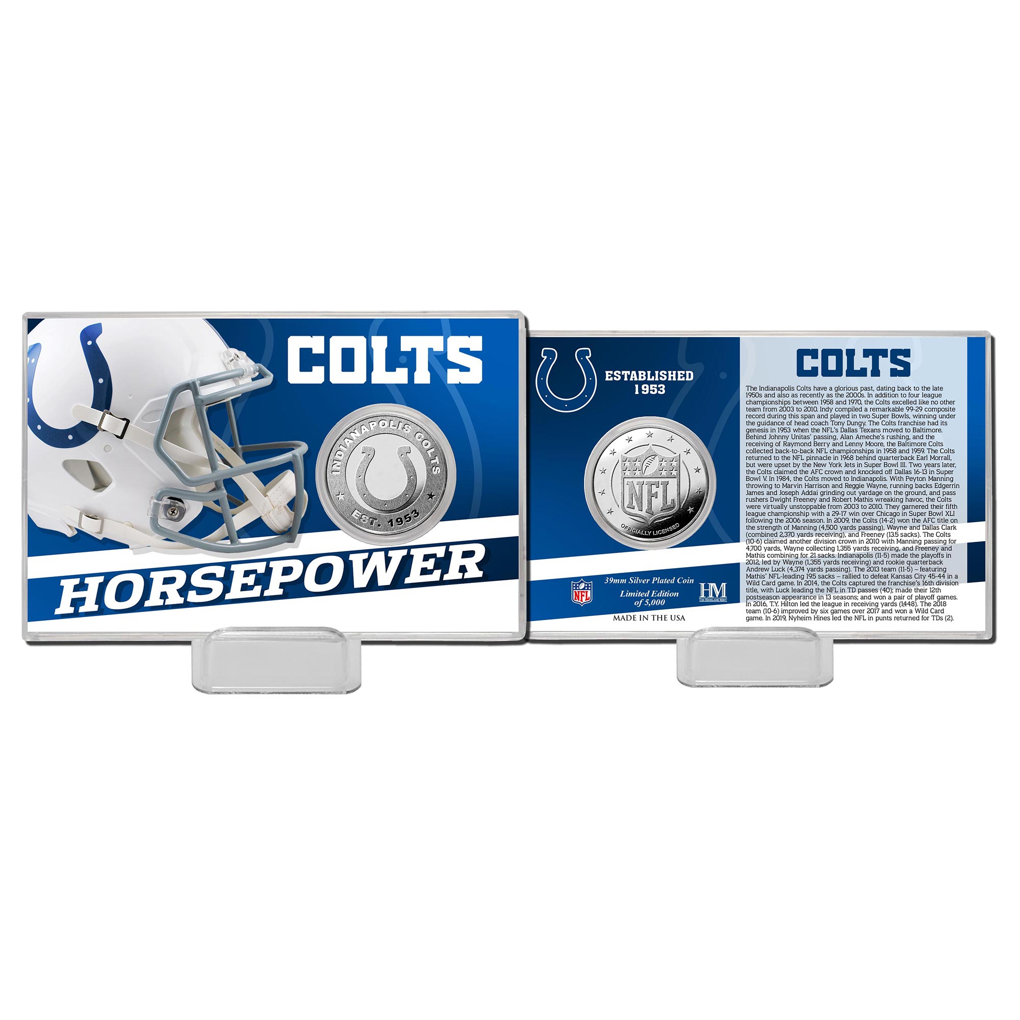 Indianapolis Colts Team History Highland Mint Silver Coin Card