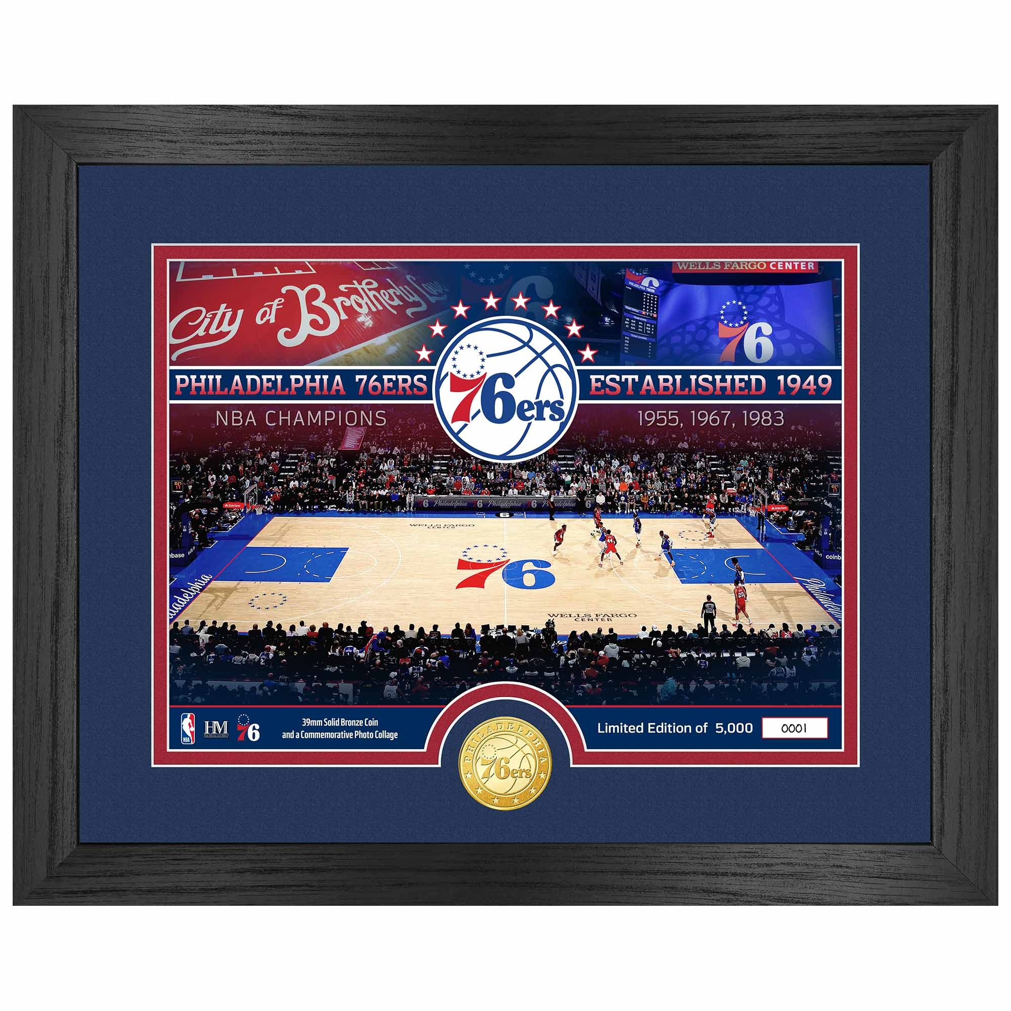 Philadelphia 76ers 3-Time NBA Champions Bronze Coin Gerahmtes Bild