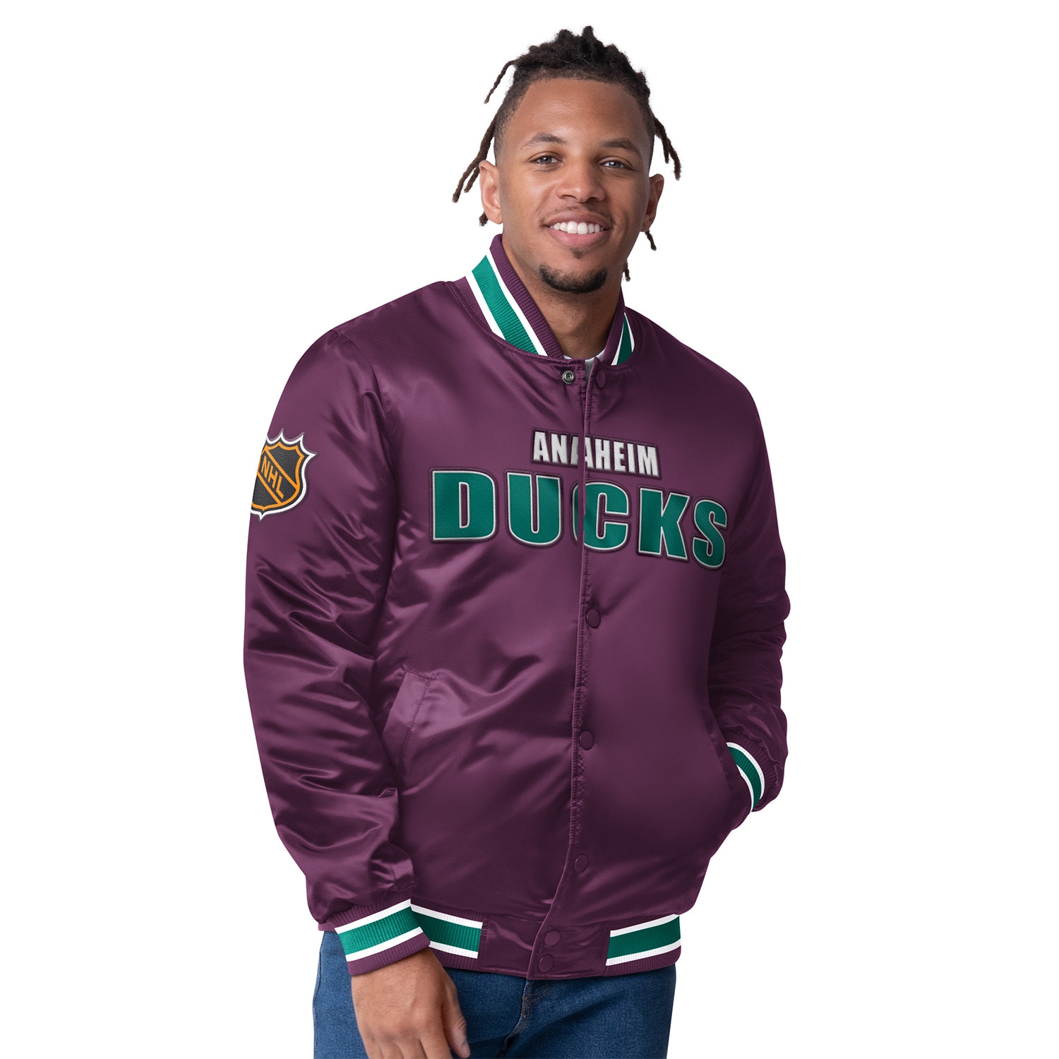 Anaheim Ducks Closer Reversible NHL Varsity Jacke Lila/Türkis