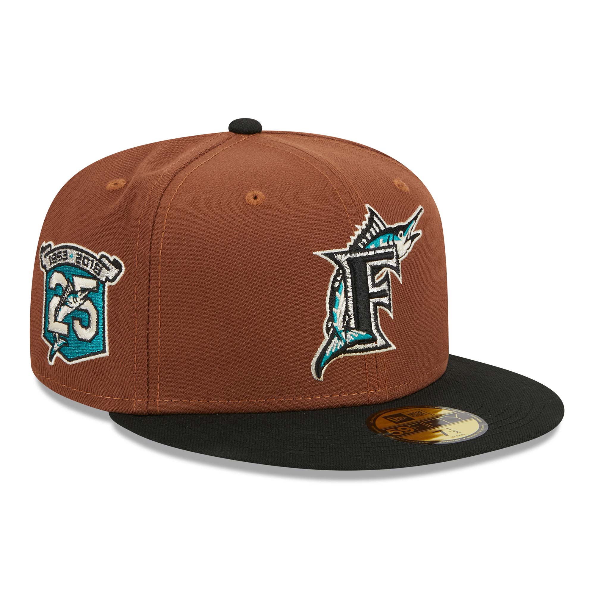 Florida Marlins Harvest New Era 59FIFTY Fitted MLB Cap Brown
