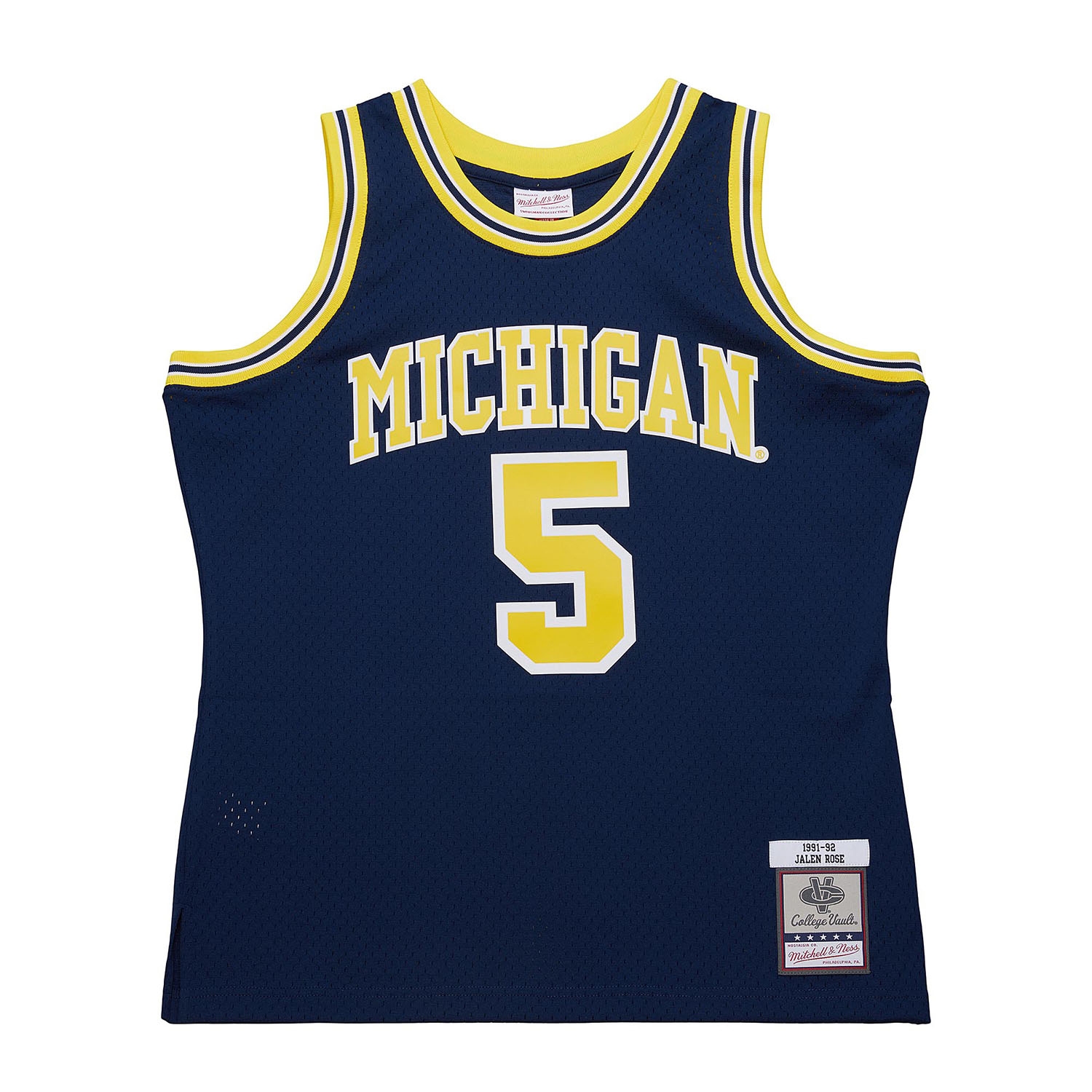 Jalen Rose #5 Michigan Wolverines 1991-92 Mitchell & Ness Swingman NCAA Trikot Navy