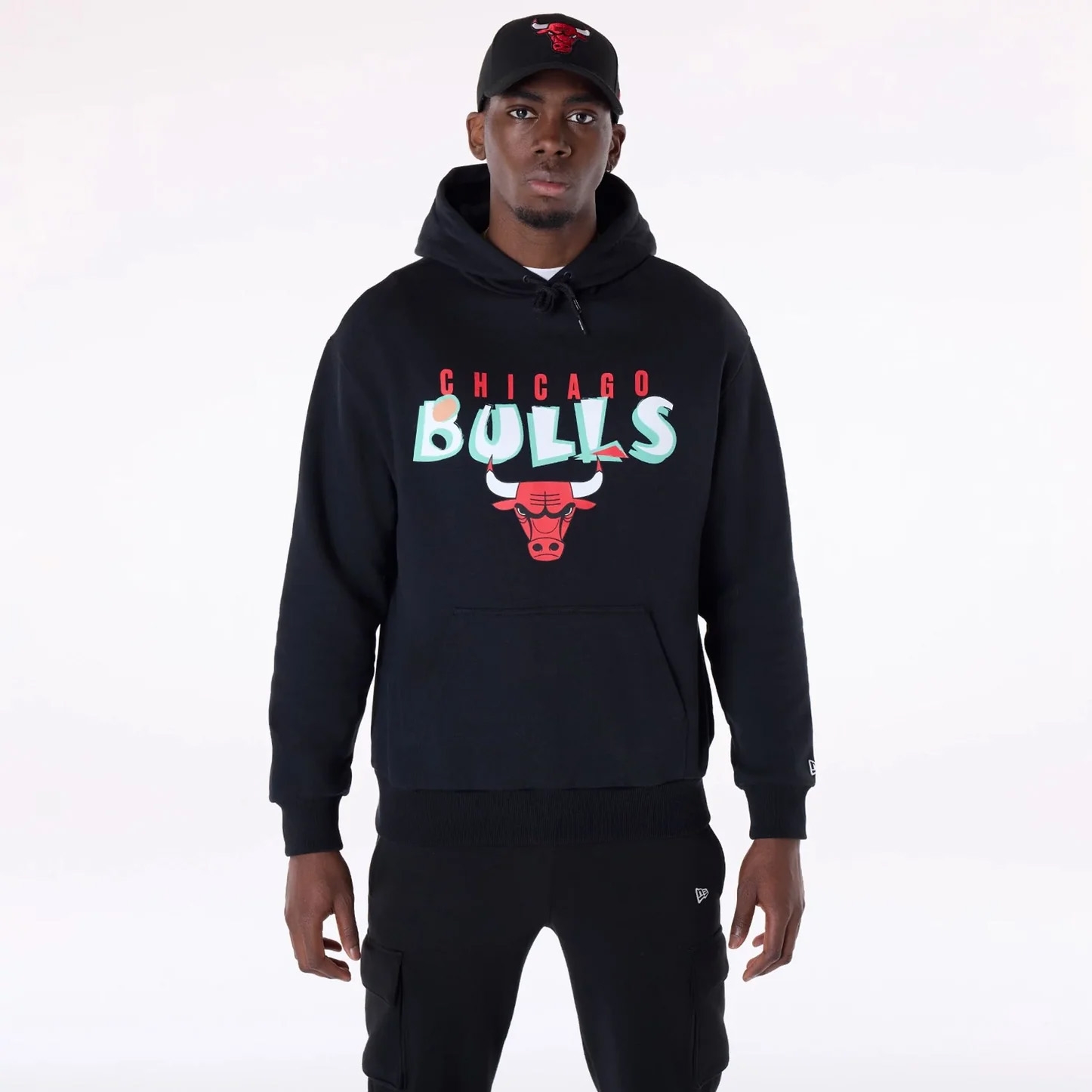 Chicago Bulls Block Graphic New Era Oversized NBA Hoodie Schwarz