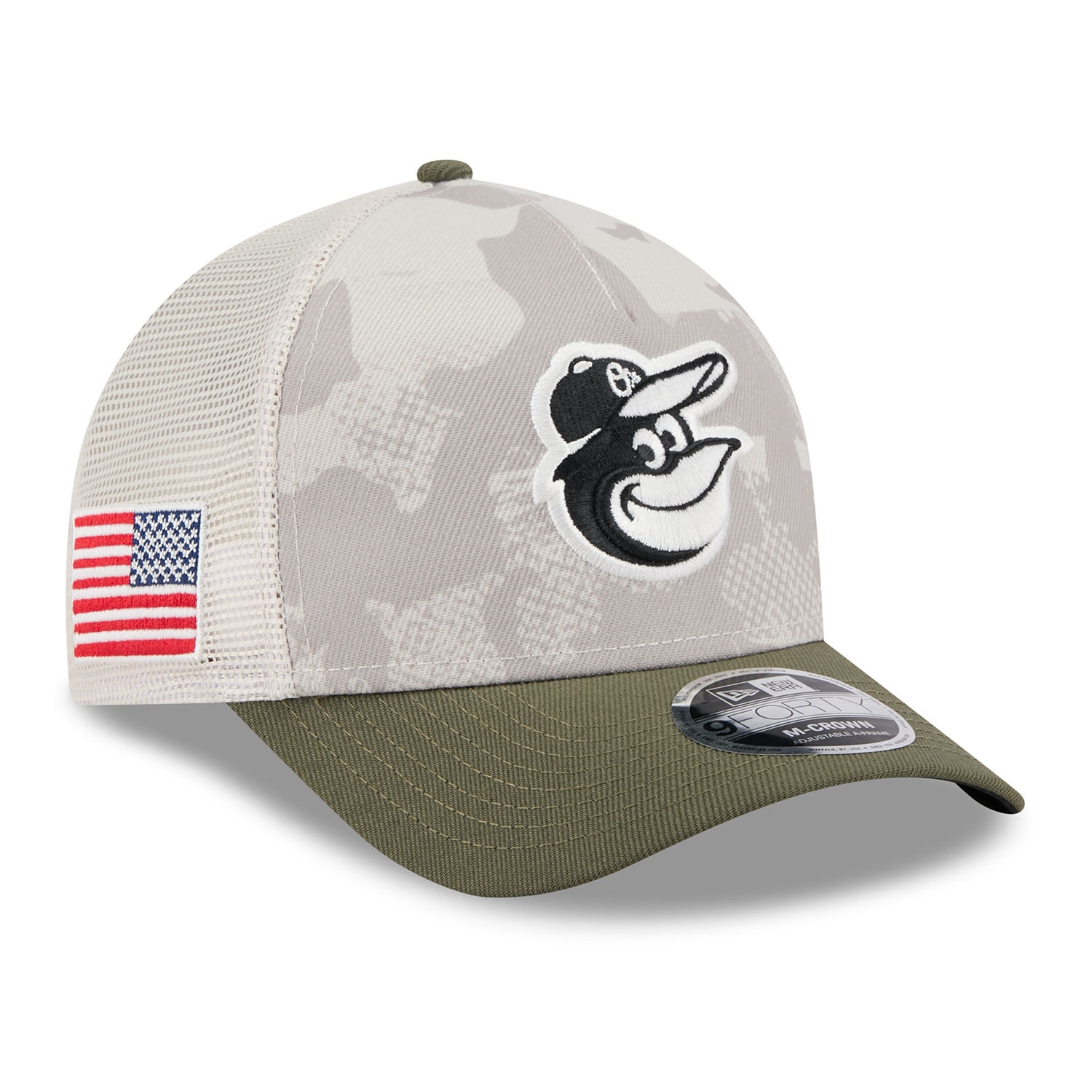 Baltimore Orioles 2025 MLB Armed Forces 9FORTY M-Crown A-Frame Snapback Cap
