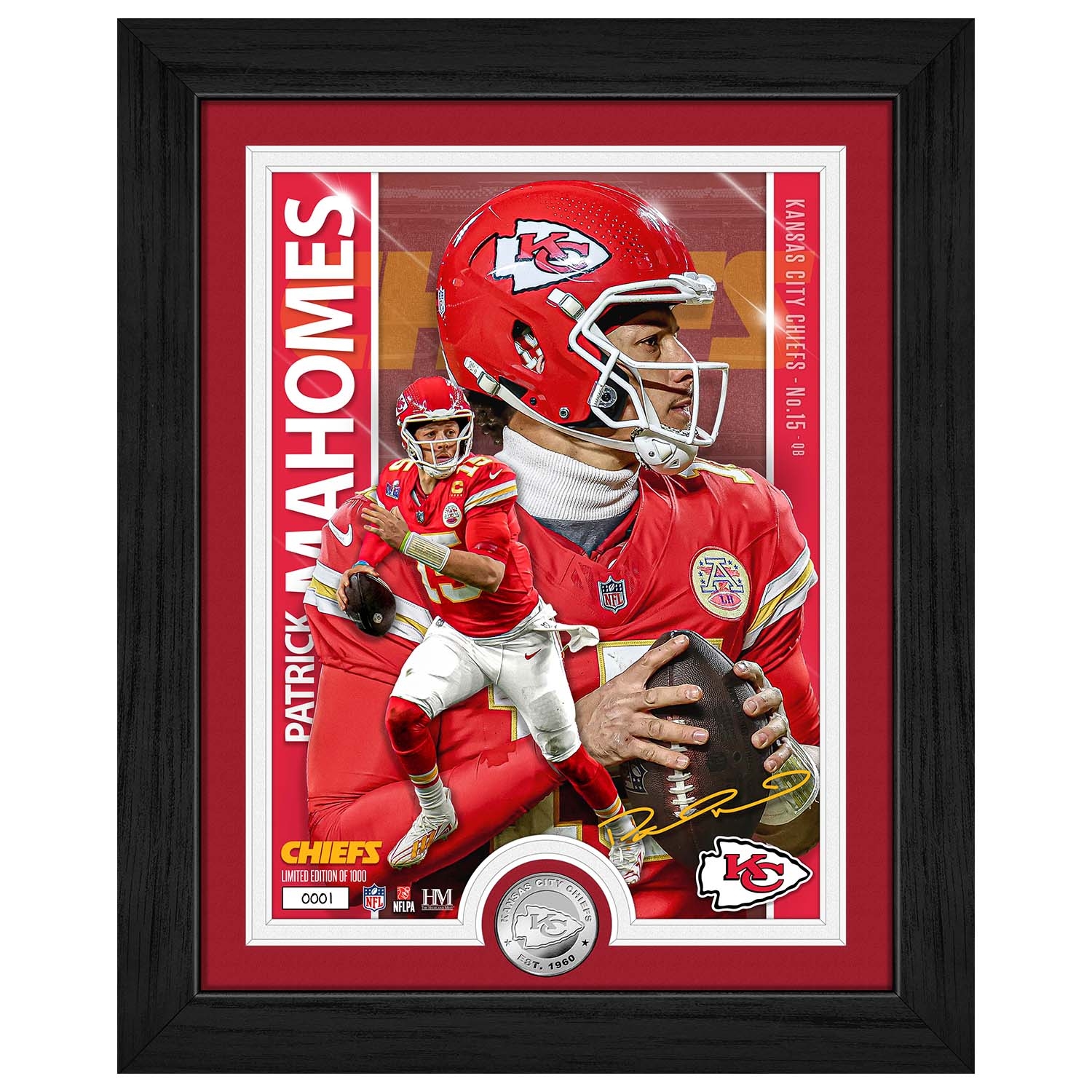 Patrick Mahomes Kansas City Chiefs Artist Proof Silver Coin NFL Photo Frame