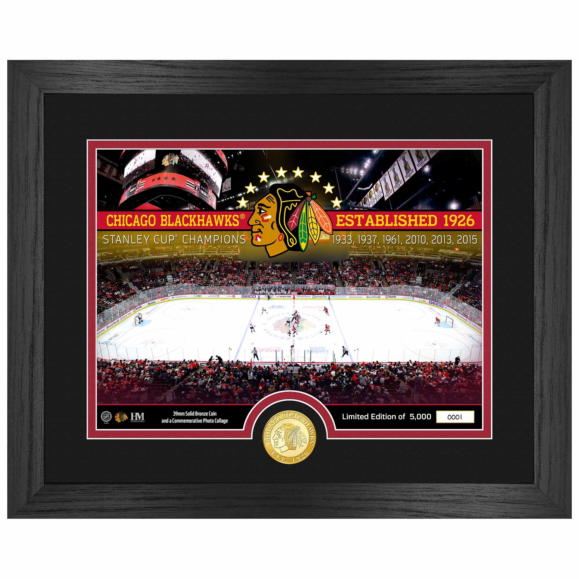 Chicago Blackhawks 6-Time Stanley Cup Champions Bronze Coin Gerahmtes NHL Bild