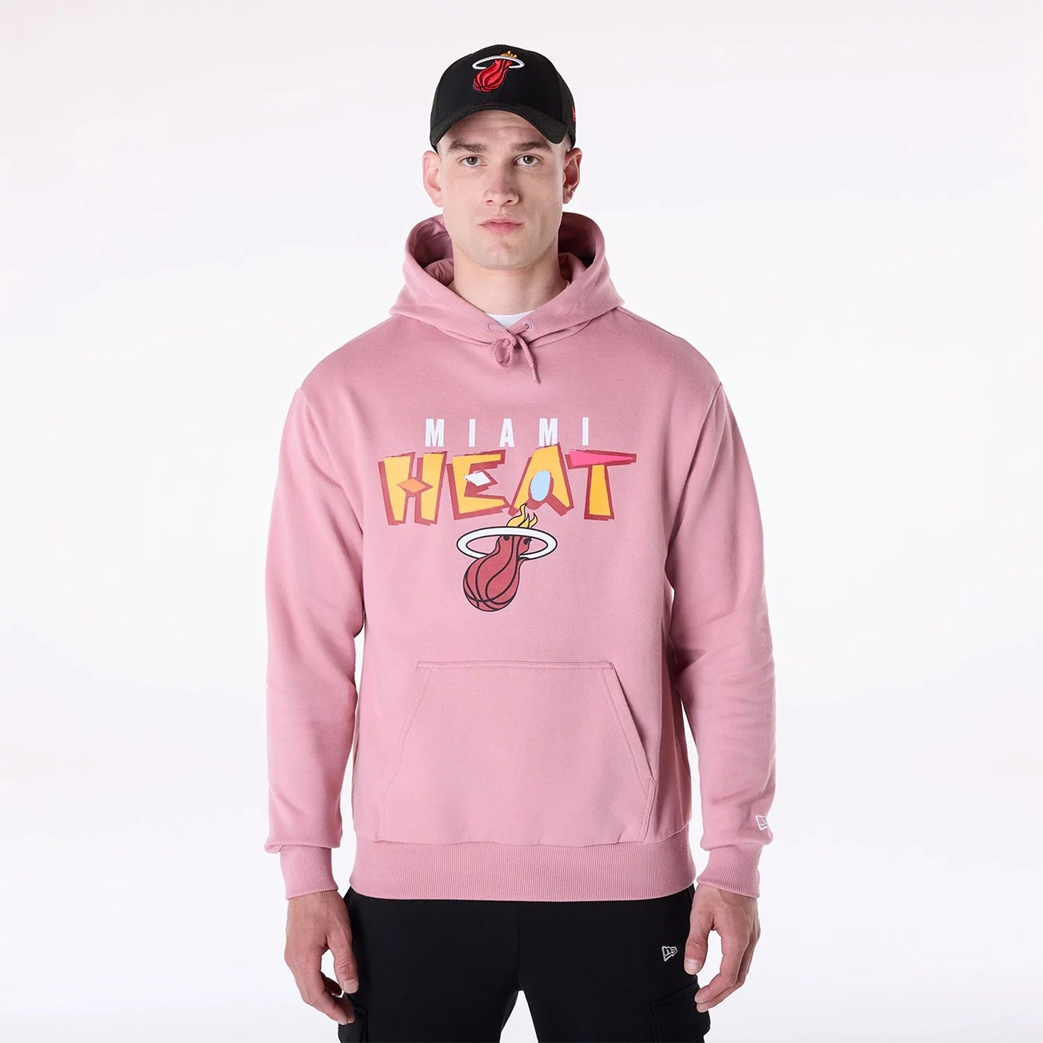 Miami Heat Block Graphic New Era Oversized NBA Hoodie Dark Pink